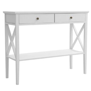 ChooChoo Console Table with Drawers, Narrow Wood Accent Sofa Table Entryway Table with Storage Shelf for Entryway, Front Hall, Hallway, Living Room, White