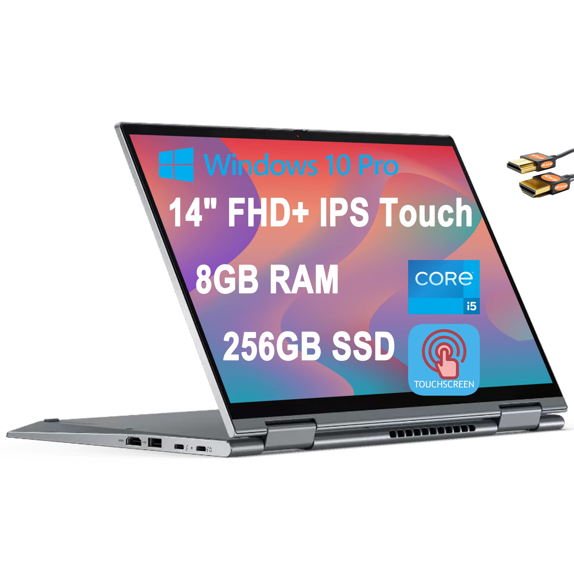 Lenovo ThinkPad X1 Yoga Gen 6 2-in-1 Laptop 14" FHD+ IPS Touchscreen (400 nits) 11th Gen Intel Quad-Core i5-1135G7 (Beats i7-10510U) 8GB RAM 256GB SSD Fingerprint Garaged Pen Win10 Pro + HDMI Cable