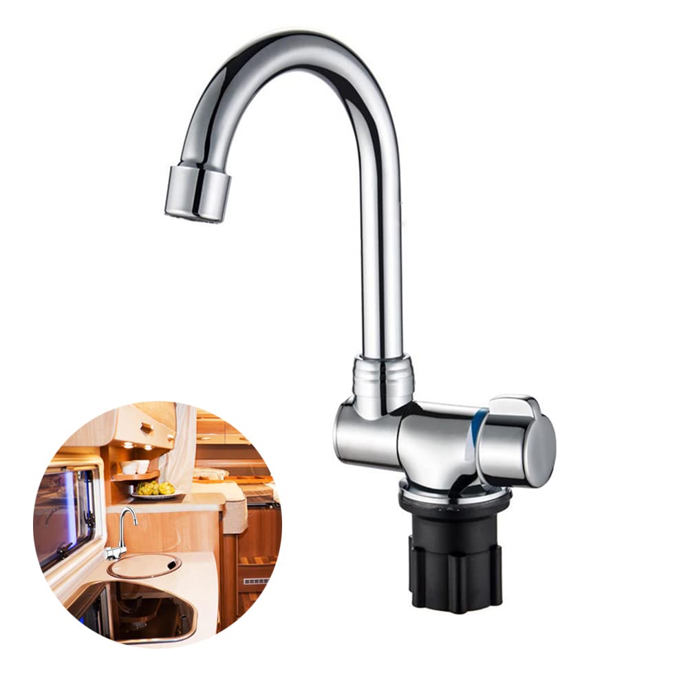 Foldable Faucet, 360° Rotation Sink Water Tap Cold & Hot Water Mixer Faucet for RV Boat Foldable Copper Kitchen Faucet