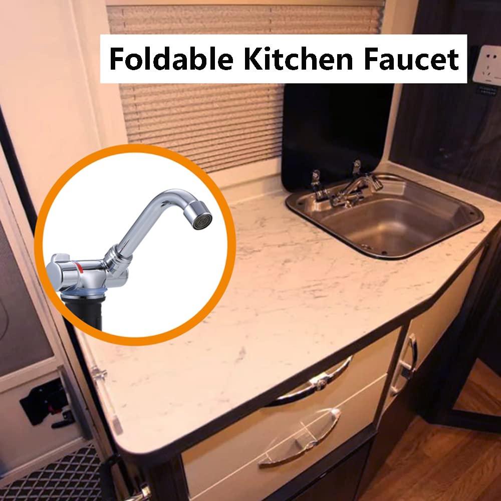 Foldable Faucet, 360° Rotation Sink Water Tap Cold & Hot Water Mixer Faucet for RV Boat Foldable Copper Kitchen Faucet