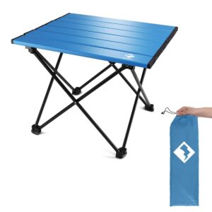 VILLEY Portable Camping Side Table, Ultralight Aluminum Folding Beach Table with Carry Bag for Outdoor Cooking, Picnic, Camp, Boat, Travel - Blue