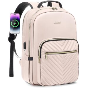 lovevook laptop backpack for women 17.3 inch,cute womens travel backpack purse,professional laptop computer bag,waterproof work business college teacher bags carry on backpack with usb port,nude