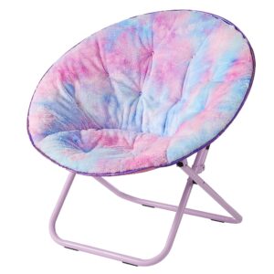 urban lifestyle faux fur foldable saucer chair, rainbow