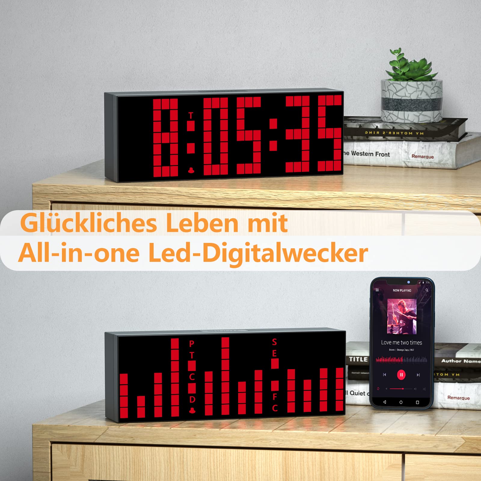 CHKOSDA Digital Alarm Clock, Led Clock with 2" Digital, 7 Color Options, Adjustable Brightness, Countdown Clock with Remote Control, Calendar and Temperature Display Desk Clock for Bedroom