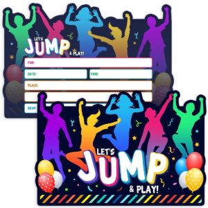 simimi art bounce house or jumping party invitations - trampoline jump birthday invite - trampoline birthday party - let's jump & play (30 cards + 30 envelopes)