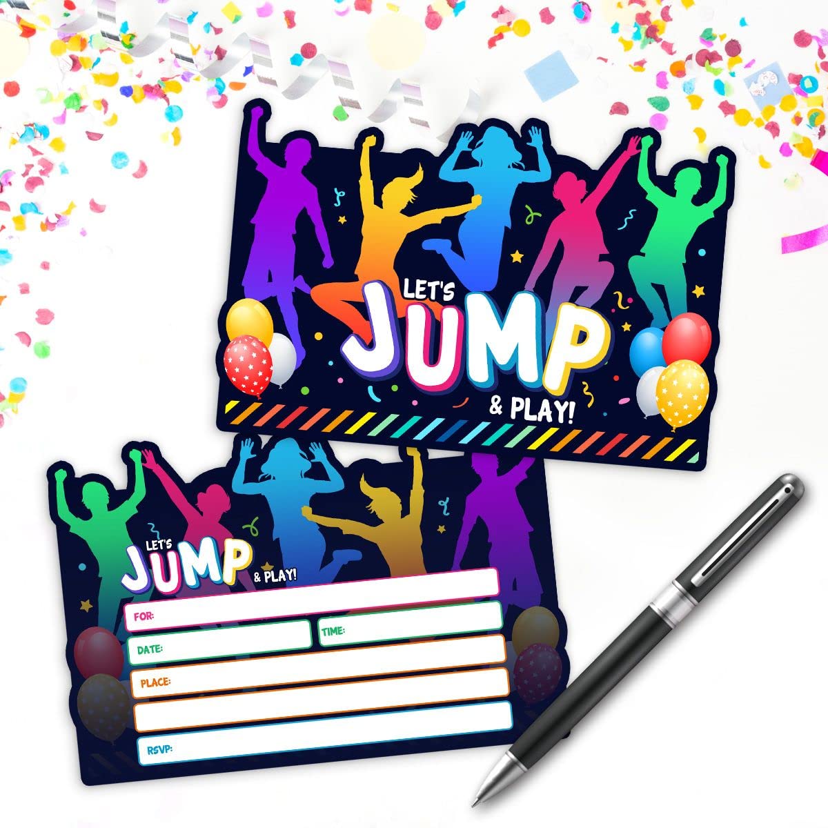 Simimi art Bounce House or Jumping Party Invitations - Trampoline Jump Birthday Invite - Trampoline Birthday Party - LET'S JUMP & PLAY (30 Cards + 30 Envelopes)