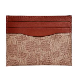 Coach Flat Card Case in Signature, Tan/Rust, One Size