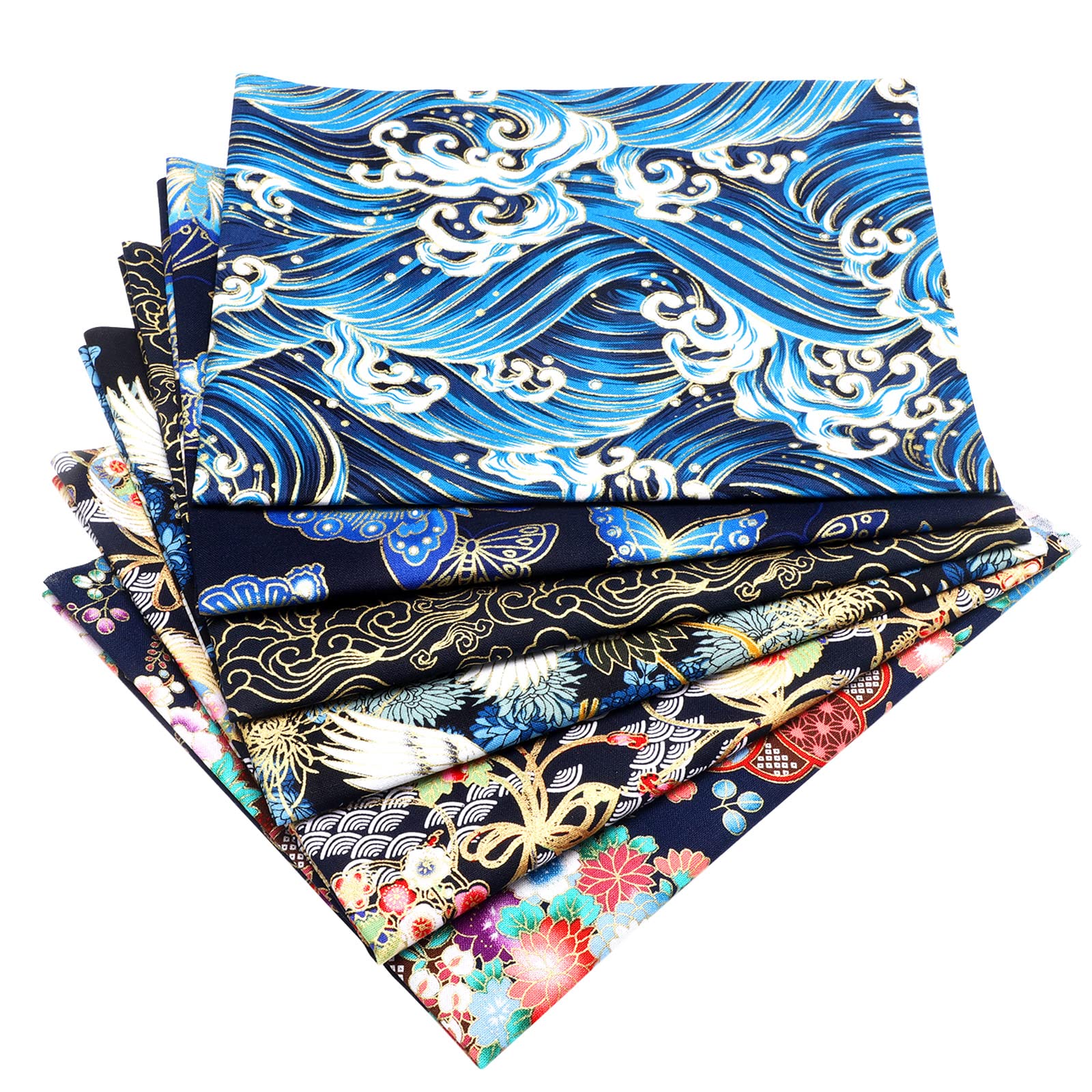 6 Pcs 20'' x 16'' Japanese Fat Quarters Quilting Fabric Bundles Japanese Printed Furoshiki Wrapping Cloth Squares Quilting Patchwork Fabric Colored Cotton Wrap DIY Scrapbook Craft (Fresh Style)