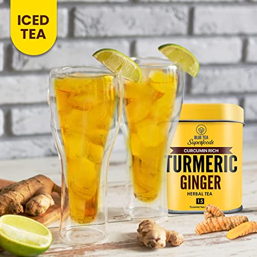 BLUE TEA - Turmeric Ginger Tea - 15 Tea Bags | PRIME SAVING DAY | AYURVEDIC BLEND | Detox Tea - Immunity Booster - Caffeine-free - Vegan - Non-GMO - Gluten Free - Natural Ingredients | Tin Pack