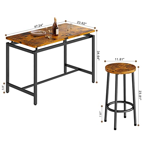 AWQM Bar Table Set,Kitchen Pub Table with 4 Stools, 5 Pieces Dining Table Set, Breakfast Table of 47.2 x 23.6 x 34.6 Inches, Stool of 11.8 x 11.8 x 23.8 Inches Each, Rustic Brown & Black