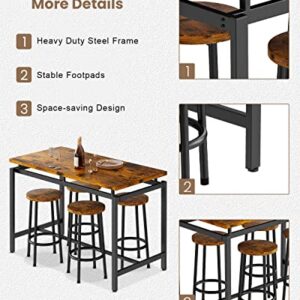 AWQM Bar Table Set,Kitchen Pub Table with 4 Stools, 5 Pieces Dining Table Set, Breakfast Table of 47.2 x 23.6 x 34.6 Inches, Stool of 11.8 x 11.8 x 23.8 Inches Each, Rustic Brown & Black