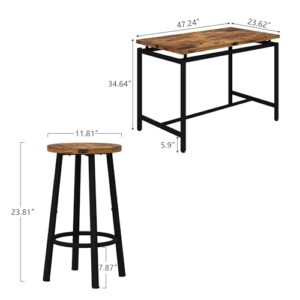 AWQM Bar Table Set,Kitchen Pub Table with 4 Stools, 5 Pieces Dining Table Set, Breakfast Table of 47.2 x 23.6 x 34.6 Inches, Stool of 11.8 x 11.8 x 23.8 Inches Each, Rustic Brown & Black