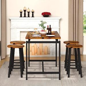 AWQM Bar Table Set,Kitchen Pub Table with 4 Stools, 5 Pieces Dining Table Set, Breakfast Table of 47.2 x 23.6 x 34.6 Inches, Stool of 11.8 x 11.8 x 23.8 Inches Each, Rustic Brown & Black