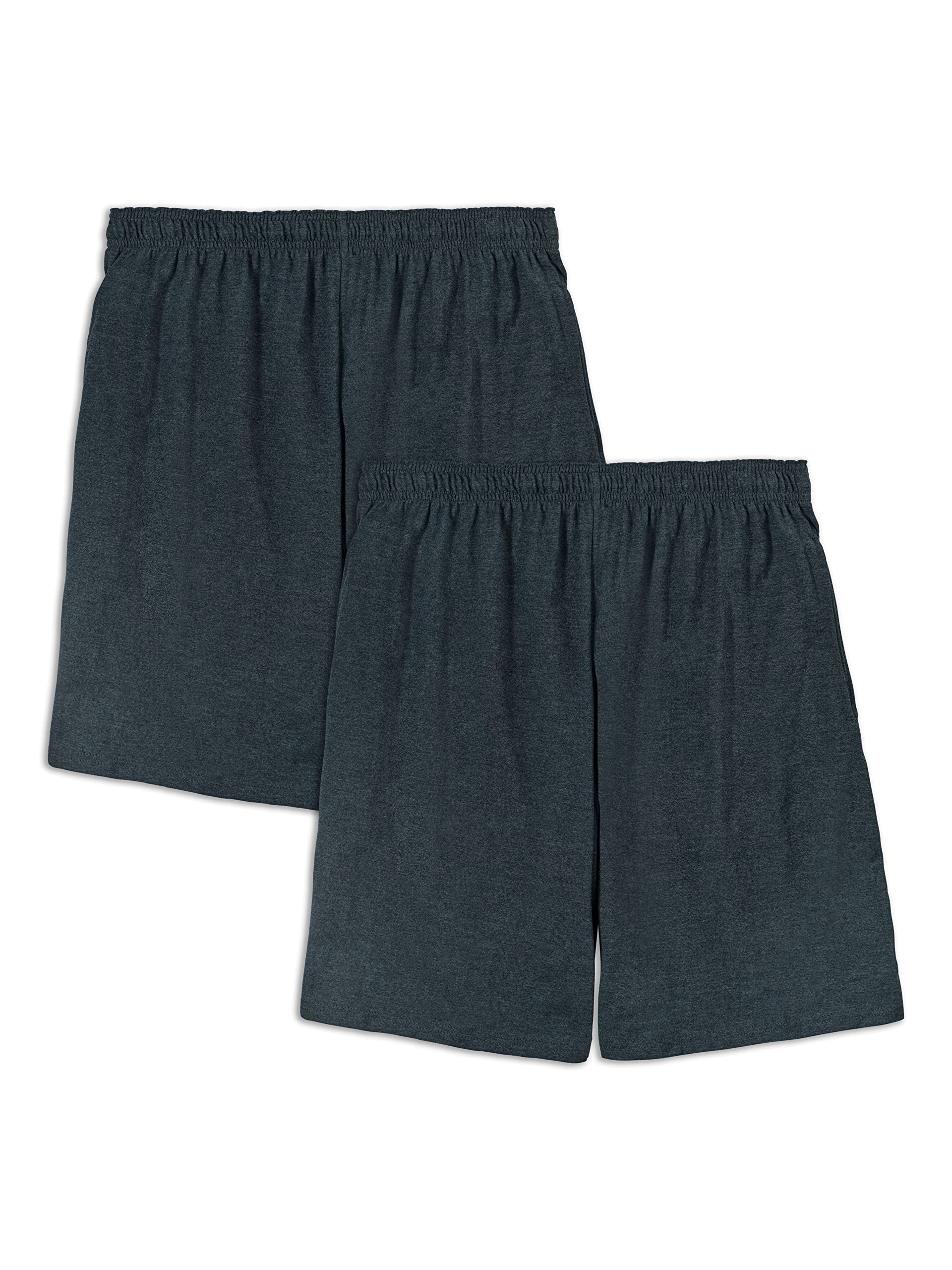 Fruit of the Loom Men's Eversoft Cotton Shorts with Pockets (S-4XL), 2 Pack-Black Heather, Large