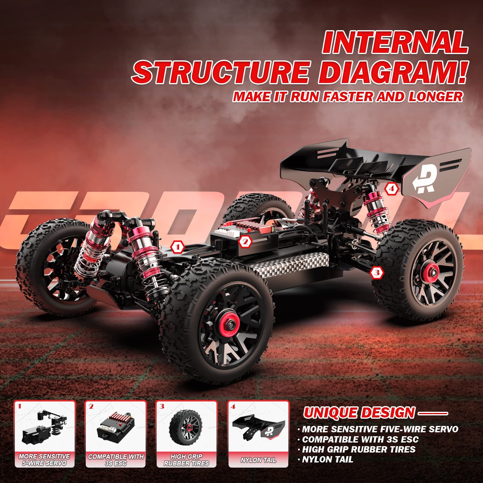 CROBOLL 1:14 Fast RC Cars for Adults 70+KMH Hobby RC Truck, 4WD Remote Control Car Off-Road Racing Buggy, Electric Vehicle Toy for Adults Kids with Oil-Filled Shock Absorbers