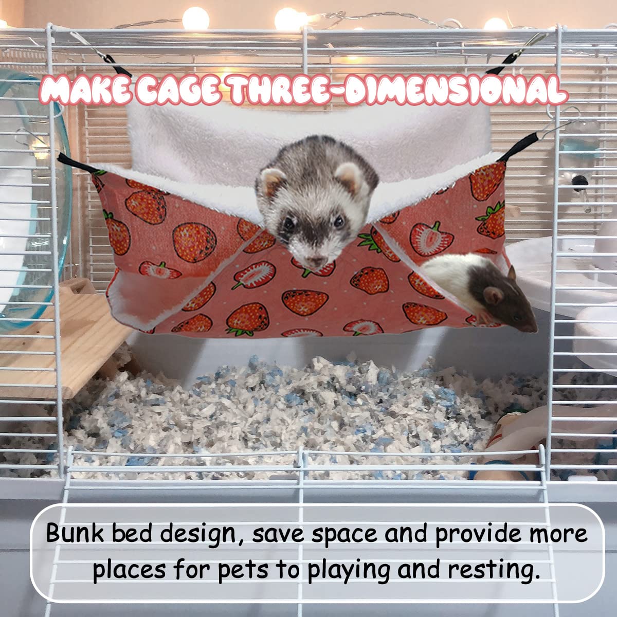 LYART Guinea Pig Rat Ferret Hammock and Warm Bed Small Pet Hideout Tunnel Cave Hanging Bunkbed Hammock Cage Toy for Hamster Sugar Glider Squirrel (1.Hammock)