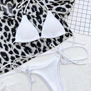 YIMISAN Sexy Two Piece Swimsuit fo Women Sexy Swimwear Halter String Triangle Thong Bikini Sets White