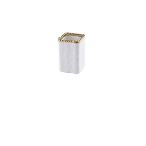 Pampa Bay VAN2718WG Toothbrush Holder with Gold Beads, 4.5-inch Height, Porcelain