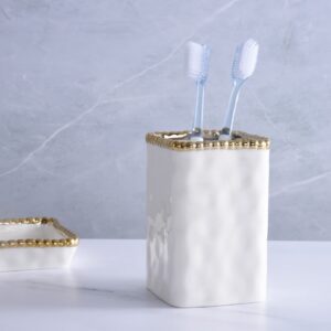 Pampa Bay VAN2718WG Toothbrush Holder with Gold Beads, 4.5-inch Height, Porcelain