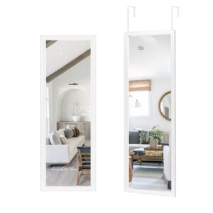 NeuType Over The Door Mirror Full Length Mirror Hanging Over Door or Leaning Against Wall or Mounted On Wall, 44"x16", White, No Stand