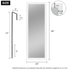 NeuType Over The Door Mirror Full Length Mirror Hanging Over Door or Leaning Against Wall or Mounted On Wall, 44"x16", White, No Stand