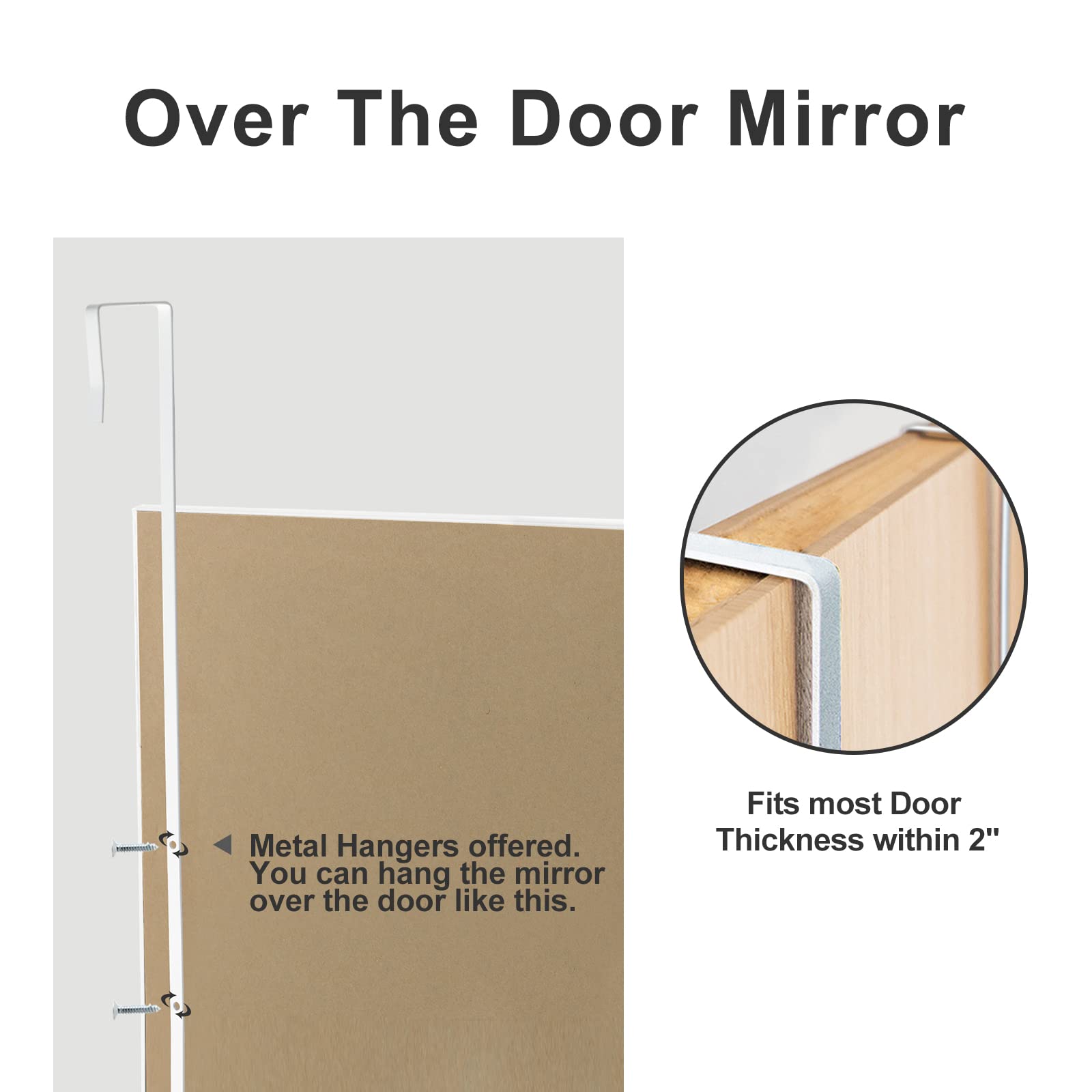 NeuType Over The Door Mirror Full Length Mirror Hanging Over Door or Leaning Against Wall or Mounted On Wall, 44"x16", White, No Stand