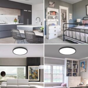 2PACK Flush Mount LED Ceiling Light Fixture Black, 12Inch 28Watt, Dimmable & 3000K-4500K-6000K 3 Color Selectable Ceiling Lamp 3200LM Low Profile Ceiling Light for Kitchen Bedroom Hallway Porch