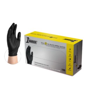 1st Choice 5 mil Disposable Gloves, Black Nitrile Exam Gloves, Medium, Box of 100 Gloves, Disposable, Latex Free, Chemo Safe