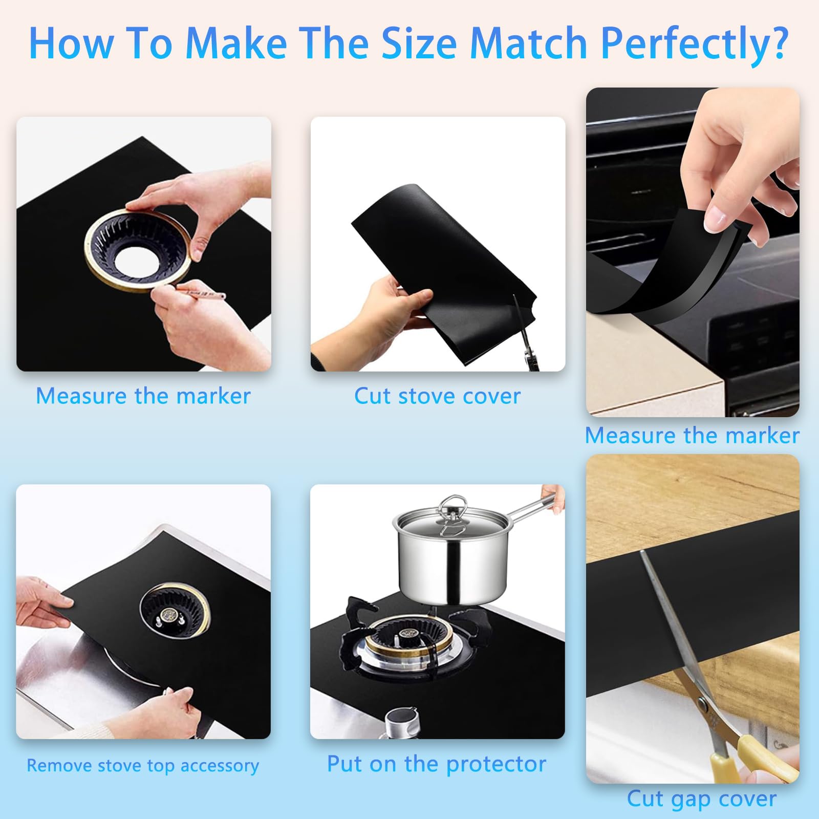 Fancemot Gas Stove Burner Covers, Gas Stove Top Covers for Samsung Gas Range, Reusable Washable Stove Guard, Gas Stove Protectors with 2 Pcs Stove Gap Covers, 1 Pcs Cleaning Cloth, 3 Pcs Brush