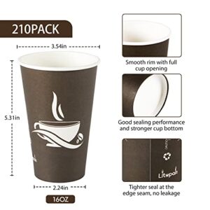 LITOPAK 210 Pack 16 oz Paper Cups, Disposable Coffee Cups, Paper Drinking Cups, Brown Disposable Cups, Paper Hot Coffee Cups, Paper Coffee Cups for Party, Picnic, Travel, and Events.