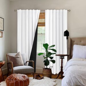 BGment Pure White 100% Blackout Curtains for Bedroom, Black Out Living Room 84 inch Panels with Thermal Liner, Rod Pocket and Back Tab Double Layer Room Darkening Drapes, 2 Panels, Each 52 x 84 Inch