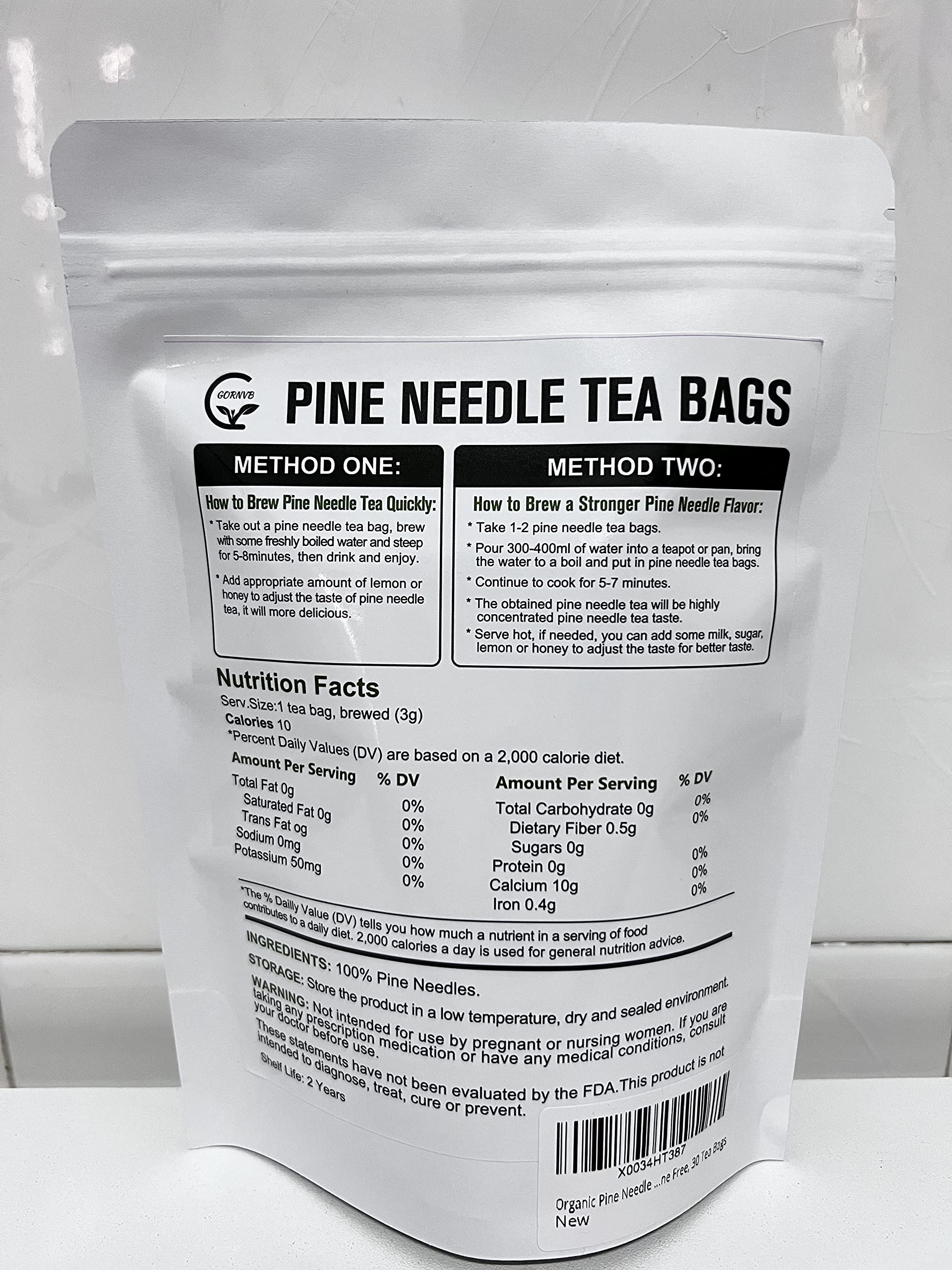 Organic Pine Needle Tea Bags - 100% Pure Natural Dried Pine Needles Herbal Tea, Effectively Antioxidant & Immune Support, Caffeine Free, 30 Tea Bags