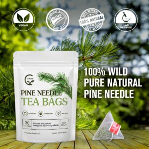 Organic Pine Needle Tea Bags - 100% Pure Natural Dried Pine Needles Herbal Tea, Effectively Antioxidant & Immune Support, Caffeine Free, 30 Tea Bags