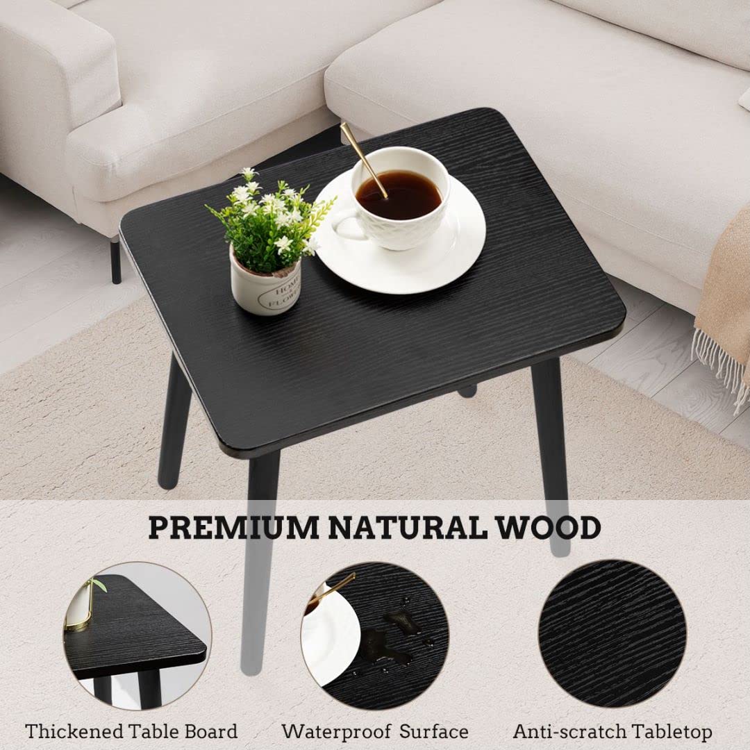 FORAOFUR Black Side/End Table, Modern, Minimalist Wooden Small Accent Table with Natural Legs for Living Room, Bedroom, Balcony and Office, Home Decor