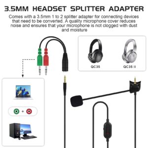 QC35 Boom Microphone Cable with 3.5mm Headset Splitter Adapter Compatible with Bose QuietComfort 35, QC35 II Headphones for PC, Laptop, PS4, PS5, Xbox One Controller