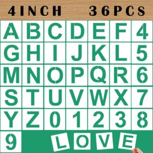 4'' letter stencils and numbers reusable plastic, 36 pcs alphabet art craft stencils, number symbol templates letter stencils for wood, wall, script boat,fabric, rock, chalkboard, signage