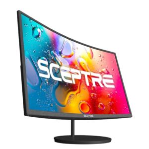 nowco new_sceptre_c248w 24'' curved 75hz gaming led monitor full hd 1080p hdmi vga speakers, vesa wall mount ready metal black, ‎metal black