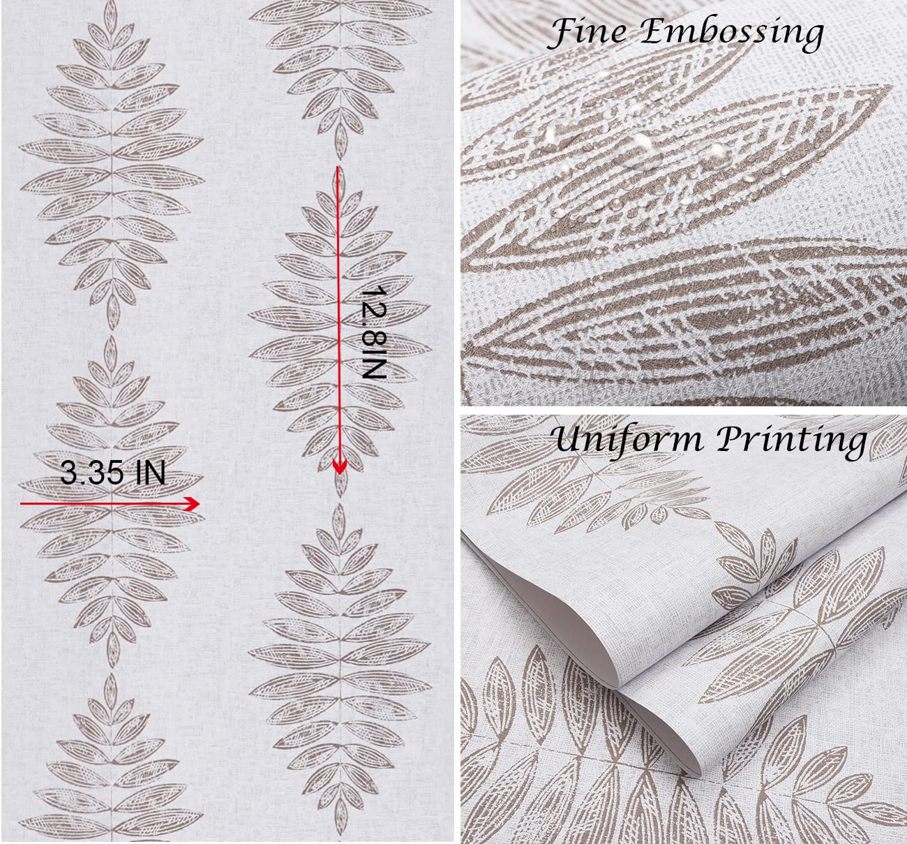 Guvana Vintage Wallpaper Peel and Stick Wallpaper Grey and Brown Leaf Pattern Contact Paper Self Adhesive Wallpaper Removable Contact Paper Textured Wallpaper for Bedroom Livingroom Decor 17.3" x 118"