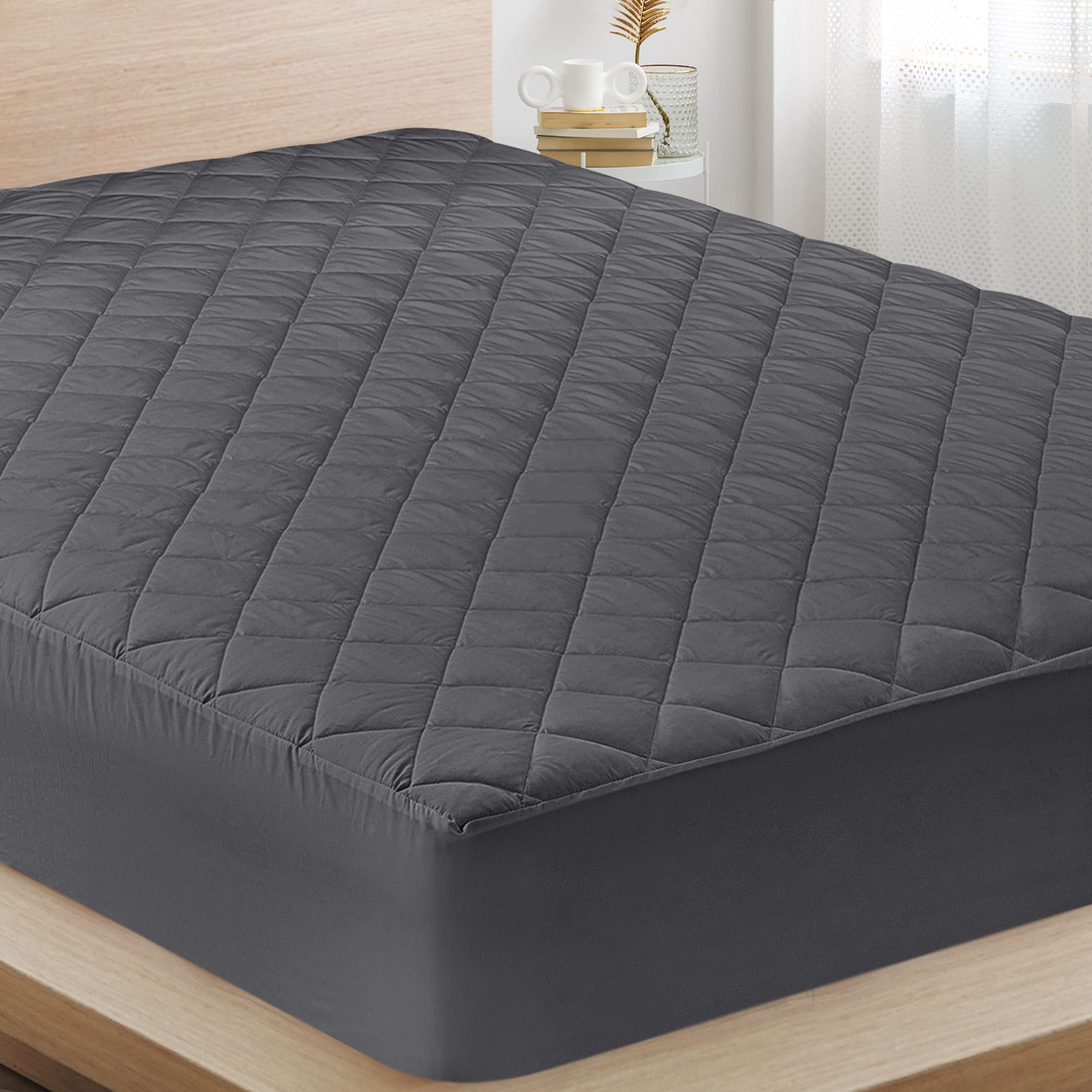 Utopia Bedding Quilted Fitted Mattress Pad (Queen, Grey) - Elastic Fitted Mattress Protector - Mattress Cover Stretches up to 16 Inches Deep - Machine Washable Mattress Topper