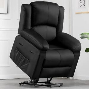 comhoma power lift recliner for elderly, lift chair with heat and massage，pu recliner sofa with 2 side pockets and infinite position for living room, black