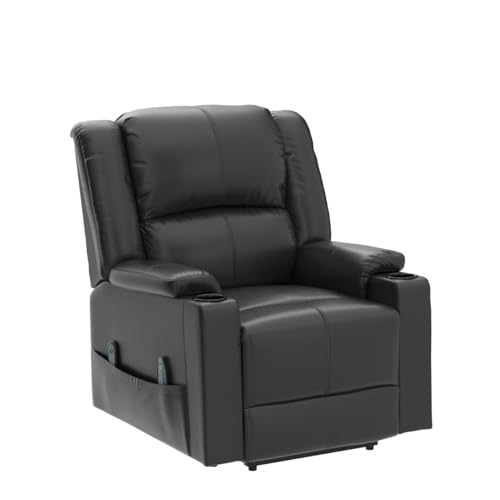 COMHOMA Power Lift Recliner for Elderly, Lift Chair with Heat and Massage，PU Recliner Sofa with 2 Side Pockets and Infinite Position for Living Room, Black