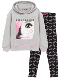 barbie hoodie & leggings girls kids doll jumper black grey clothes 3-4 years