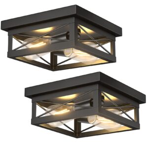 aolloa industrial black flush mount ceiling light, farmhouse 2-light square light fixtures, modern ceiling lighting for hallway, kitchen, bedroom (2 pack, bulbs not included)