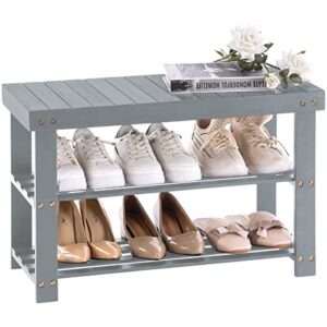 Apicizon Bamboo Shoe Storage Bench for Living Room, Entryway Storage Premium Shoe Organizer or Entryway Bench, Grey