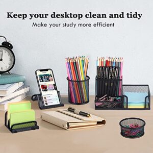 Pen Holder for Desk, 6 Pieces Mesh Desk Organizer set 3 Compartments pens holder, Mail Organizer Letter Holder Home Office Supplies Caddy Storage Baskets for Desktop Accessories(6 Piece set, Black)