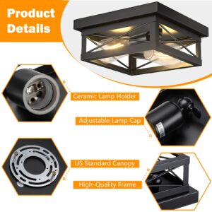 Aolloa Industrial Black Flush Mount Ceiling Light, Farmhouse 2-Light Square Light Fixtures, Modern Ceiling Lighting for Hallway, Kitchen, Bedroom (2 Pack, Bulbs Not Included)