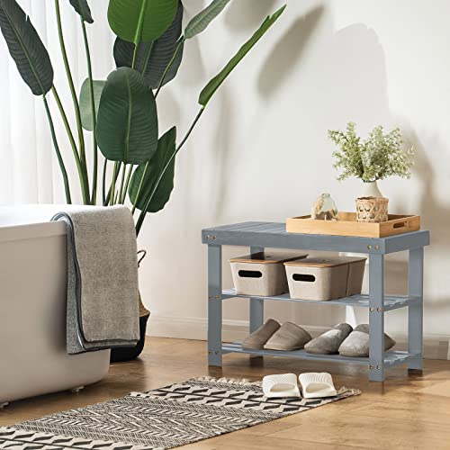 Apicizon Bamboo Shoe Storage Bench for Living Room, Entryway Storage Premium Shoe Organizer or Entryway Bench, Grey