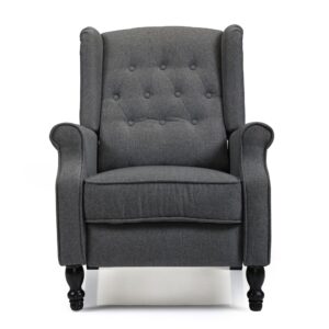 tufted accent chair w/upholstered wingback & padded seat, pushback recliner armchair for living room, bedroom, dark grey (dark grey)