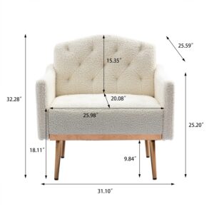 Olela Modern Accent Chair with Arms, Tufted Decorative Single Sofa Fabric Armchair with Gold Metal Legs, Upholstered Reading Chair for Living Room Bedroom Office (White - Fabric)