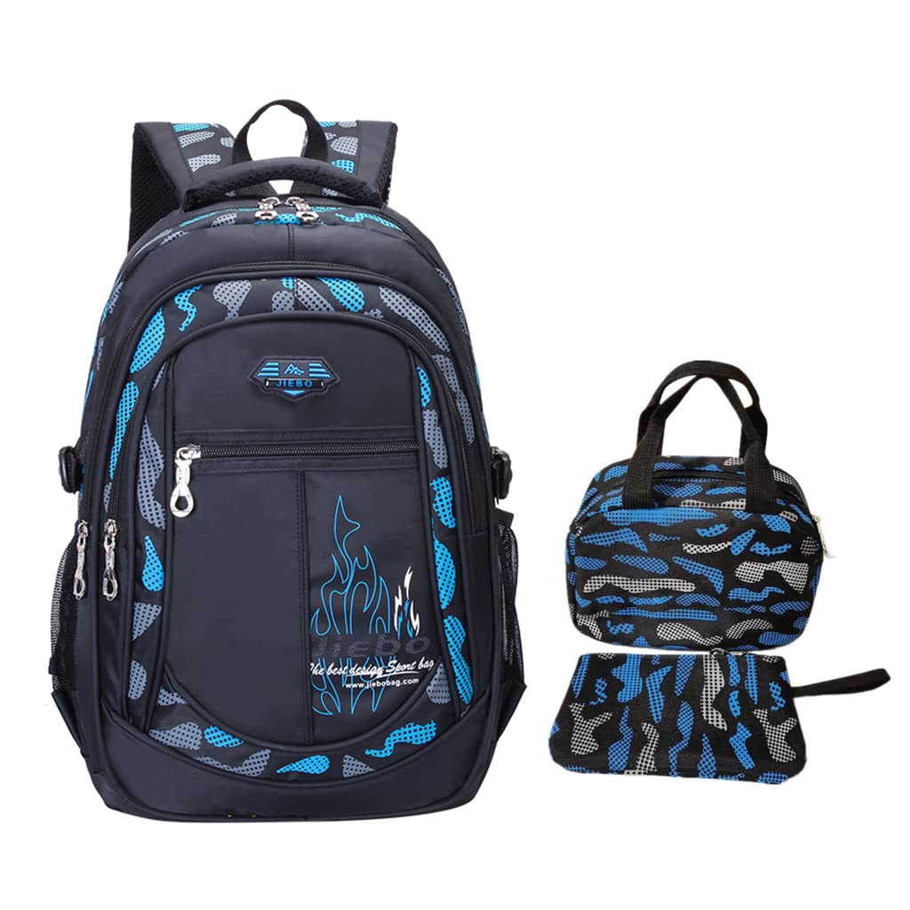 3Pcs Camo-Print Primary School Backpack and Lunch-Bag Set for Boys Camouflage Elementary Bookbag Rucksack Waterproof